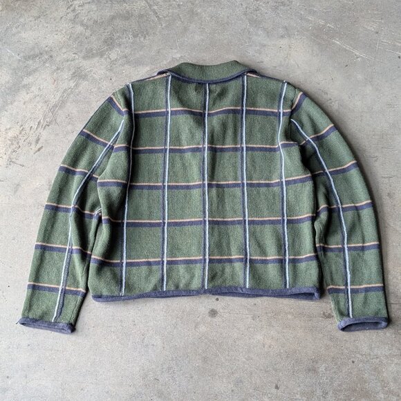 Vintage Christopher & Banks Knit Green Plaid Fall Sleeve Cardigan Sweater medium - Picture 7 of 7